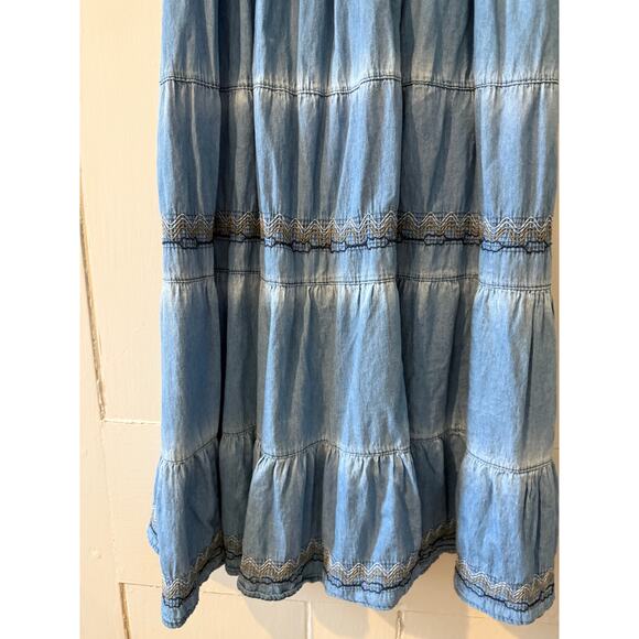 Indigo & Lace Tiered Chambray Peasant Midi Skirt M - Picture 4 of 6